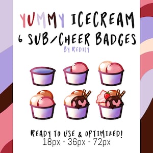6 badge Yummy Ice Cream Sub/Cheer bit per Twitch, Youtube e altro ancora!