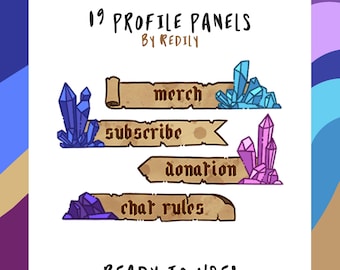 19 Witch RPG Scrolls with Crystals Twitch Profile Panels - Old Etiquette - Medieval & Classical Scrolls - Alchemy Herbalist - Fantasy Labels