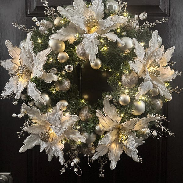 White Christmas Wreath With Lights - Etsy
