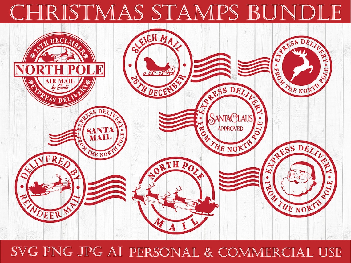 Christmas Stamps SVG North Pole Svg Bundle Postage Seal SVG Etsy