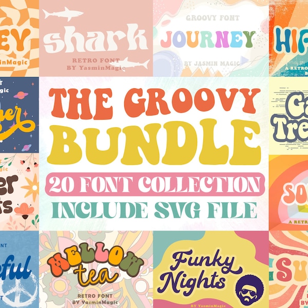 Retro Groovy Font Bundle svg, Vintage font svg, Groovy Fonts, Retro Font, Preppy svg, Aesthetic svg, Groovy Preppy png, trendy girls svg