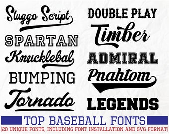 Baseball Font Bundle, Baseball Letters, 20 Baseball Fonts for Cricut, Procreate Fonts, Baseball Fonts svg, Sport Font, College Font, Sport