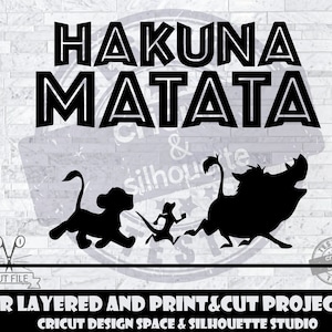 Arquivos de design Lion King SVG Simba SVG para arquivos de corte de silhueta Cricut em camadas e PrintAndCut Hakuna Matata SVG