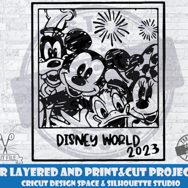 Mickey Mouse And Friends Polaroid 2023 SVG Design Files For Cricut Silhouette Cut Files Layered Goofy Minnie Donald SVG Selfie SVG Polaroid