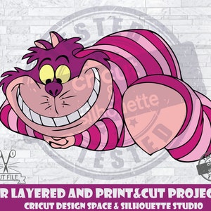 Cheshire Cat SVG Design Files voor Cricut Silhouet Cut Files gelaagd en PrintAndCut Alice In Wonderland SVG Cat SVG Alice svg