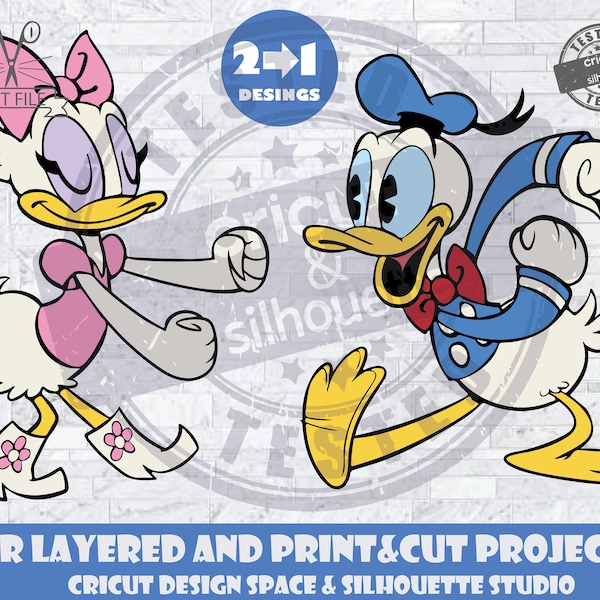 Donald And Daisy Dancing SVG Design Files For Cricut Silhouette Cut Files Layered And PrintAndCut A Mickey Mouse Cartoon Donald Daisy SVG