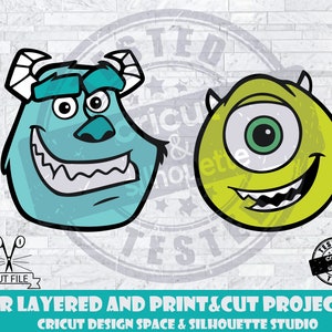 Monsters Inc SVG Zink und Sully SVG Designdateien für Cricut Silhouette Cut Files überlagert und PrintAndCut mike SVG Sully svg