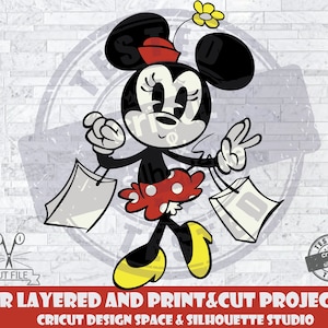 Minnie Mouse SVG Design Files For Cricut Silhouette Cut Files Layered And PrintAndCut Mickey SVG Minnie Shopping SVG A Mickey Mouse Cartoon