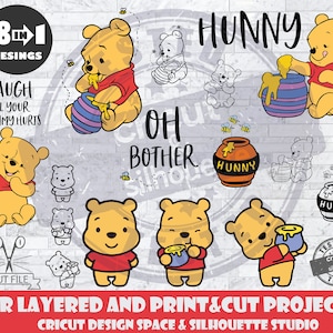 Bebé Winnie The Pooh SVG archivos de diseño para Cricut Silhouette Cut archivos en capas y PrintAndCut Pooh Bundle SVG
