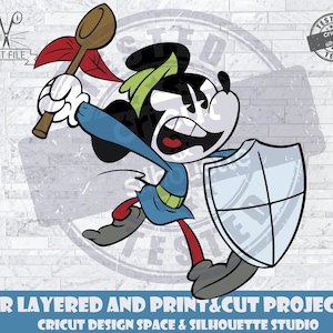 Mickey Mouse le brave petit écuyer SVG Fichiers de conception pour Cricut Silhouette Cut Fichiers superposés et PrintAndCut Le monde merveilleux de Mickey