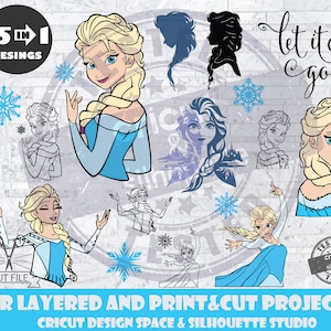 Arquivos de design SVG congelados SVG Elsa Bundle SVG para arquivos de corte de silhueta Cricut em camadas e pacote PrintAndCut Elsa
