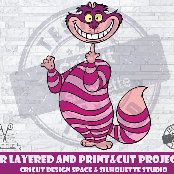 Cheshire Cat SVG Design Files For Cricut Silhouette Cut Files Layered And PrintAndCut Alice In Wonderland SVG Cat SVG Alice svg