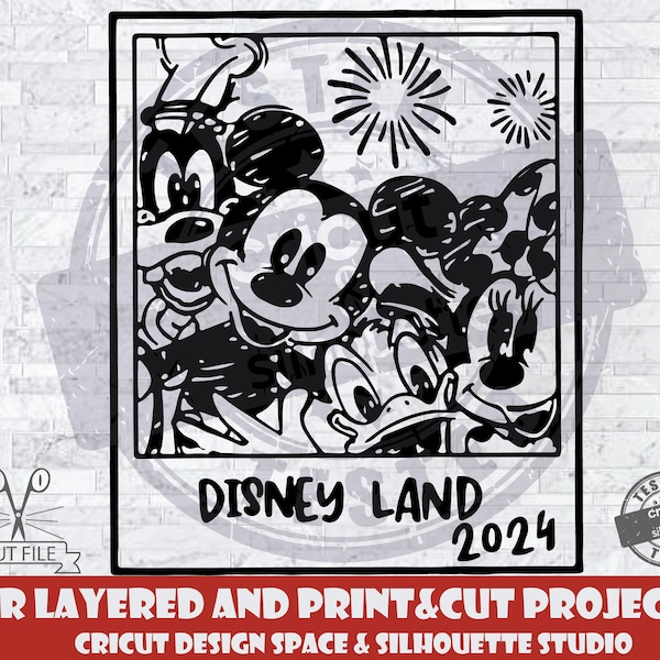 Mickey Mouse And Friends Polaroid 2024 SVG Design Files For Cricut Silhouette Cut Files Layered Selfie SVG Polaroid Vacations