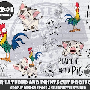 Moana SVG Hei Hei et Pua Bundle fichiers de conception SVG pour Cricut Silhouette coupe fichiers couches et PrintAndCut Pua SVG Hei Hei svg paquet
