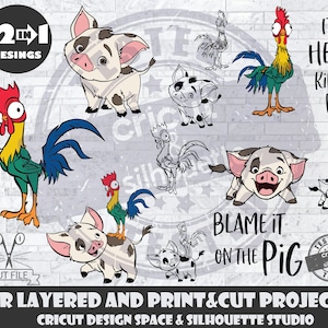 Moana SVG Hei Hei and Pua Bundle SVG Design Files For Cricut Silhouette Cut Files Layered And PrintAndCut Pua SVG Hei Hei svg Package