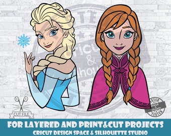 Frozen SVG Sisters SVG Design Files For Cricut Silhouette Cut Files Layered And PrintAndCut Anna svg Elsa svg Frozen svg