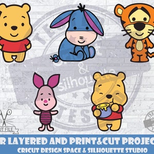 Baby Winnie The Pooh SVG Design Files For Cricut Silhouette Cut Files Layered And PrintAndCut Pooh SVG Tiger SVG Eeyore svg Piglet svg