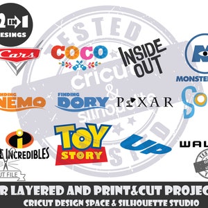 Pixar Movies Logos SVG Design Files For Cricut Silhouette Cut Files Layered And PrintAndCut Pixar Movie SVG Coco Soul Cars Up Walle SVG