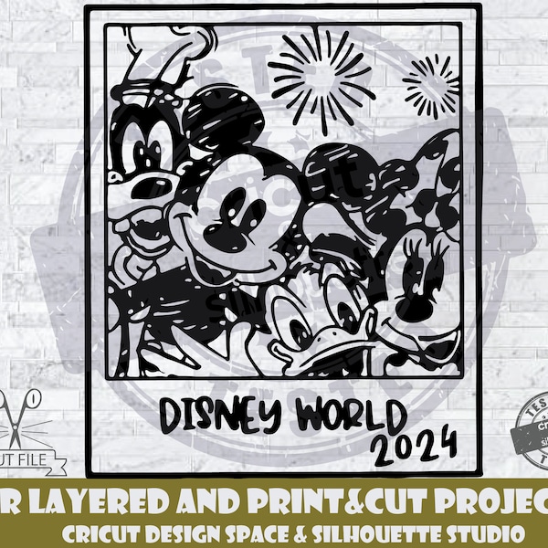 Mickey Mouse And Friends Polaroid 2024 SVG Design Files For Cricut Silhouette Cut Files Layered Goofy Minnie Donald SVG Selfie SVG Polaroid