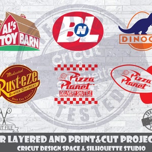 Pixar Logos SVG Pizza Planet BNL Kaufen und Große Rusteze Als Scheune Dinoco Design-Dateien für Cricut Silhouette Cut Dateien Layered und PrintAndCut