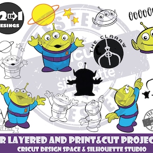 Toy Story SVG Alien Bundle SVG Design Files For Cricut Silhouette Cut Files Layered And PrintAndCut Three Eyes Alien Package SVG