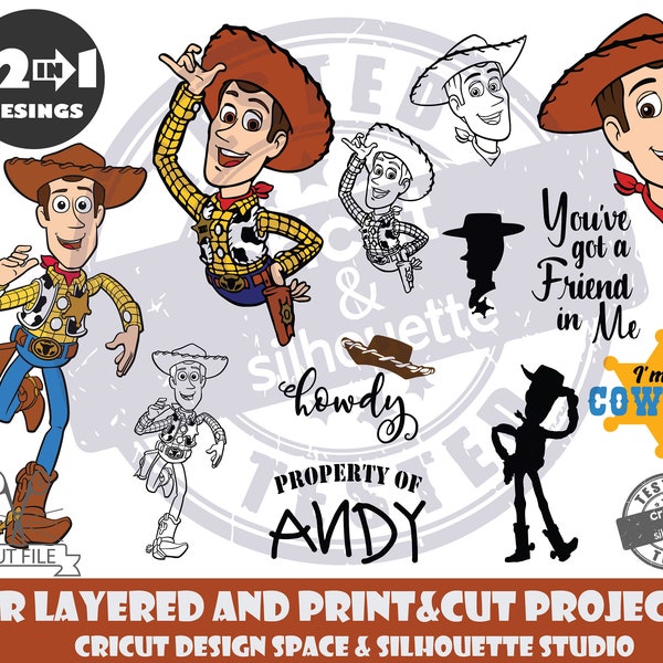 Woody Bundle SVG Toy Story SVG Archivos de diseño para Cricut Silhouette Cortar archivos en capas y PrintAndCut Buzz Lightyear Paquete SVG Pixar svg