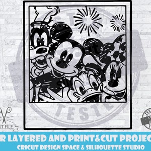 Mickey Mouse und Freunde Polaroid SVG Design-Dateien für Cricut Silhouette geschnitten Dateien überlagert Goofy Minnie Donald SVG Selfie SVG Polaroid