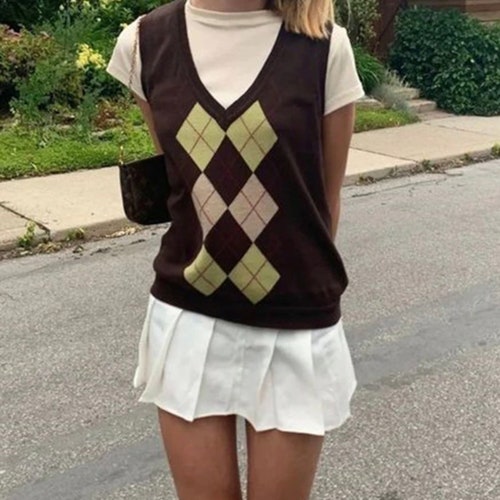 Y2K Brown Argyle Sweater Vest/ Vintage 