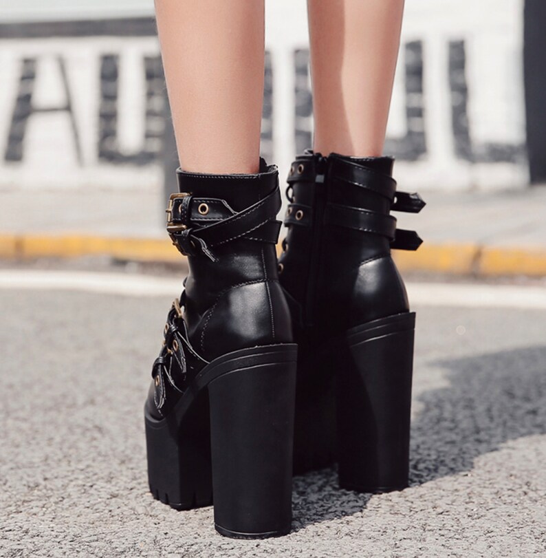 Black Goth Aesthetic Punk Heel Boots image 3