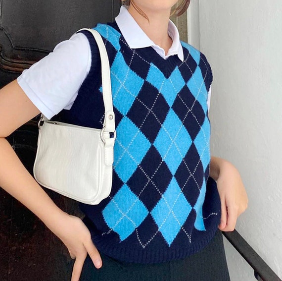 blue argyle sweater vest