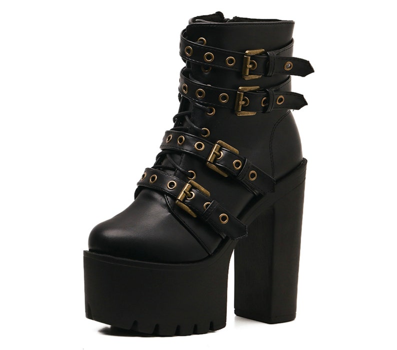 Black Goth Aesthetic Punk Heel Boots image 4