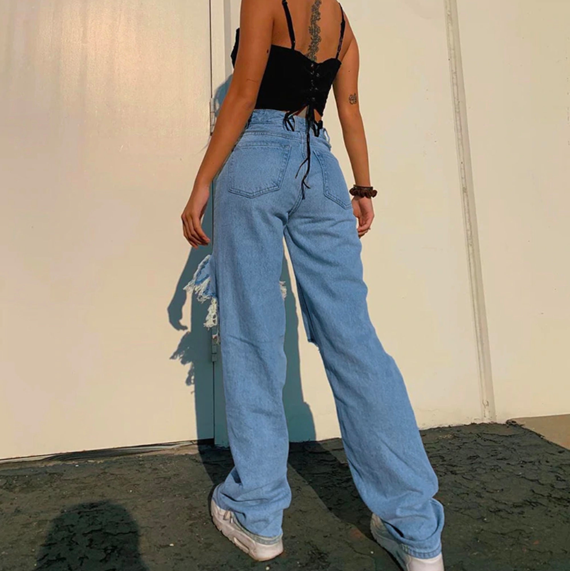 Ripped High Waist Straight Baggy Jeans/ Aesthetic Jeans/ Etsy