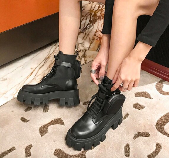 Black Punk Platform Chunky Aesthetic Boots - Etsy UK