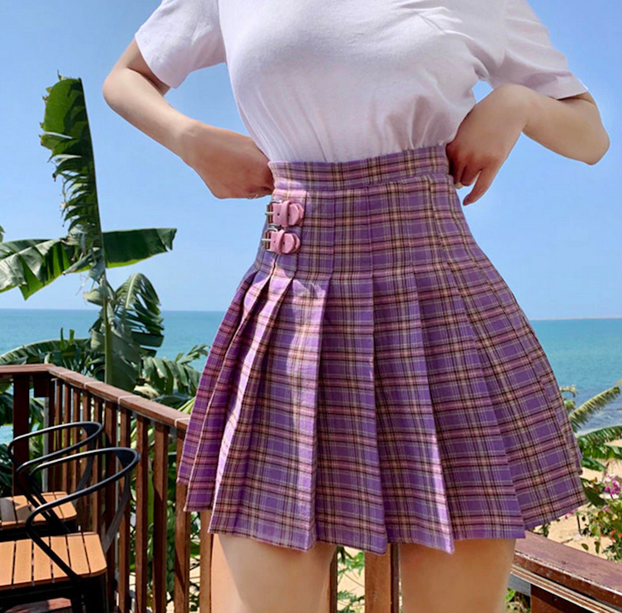 purple pleated skirt