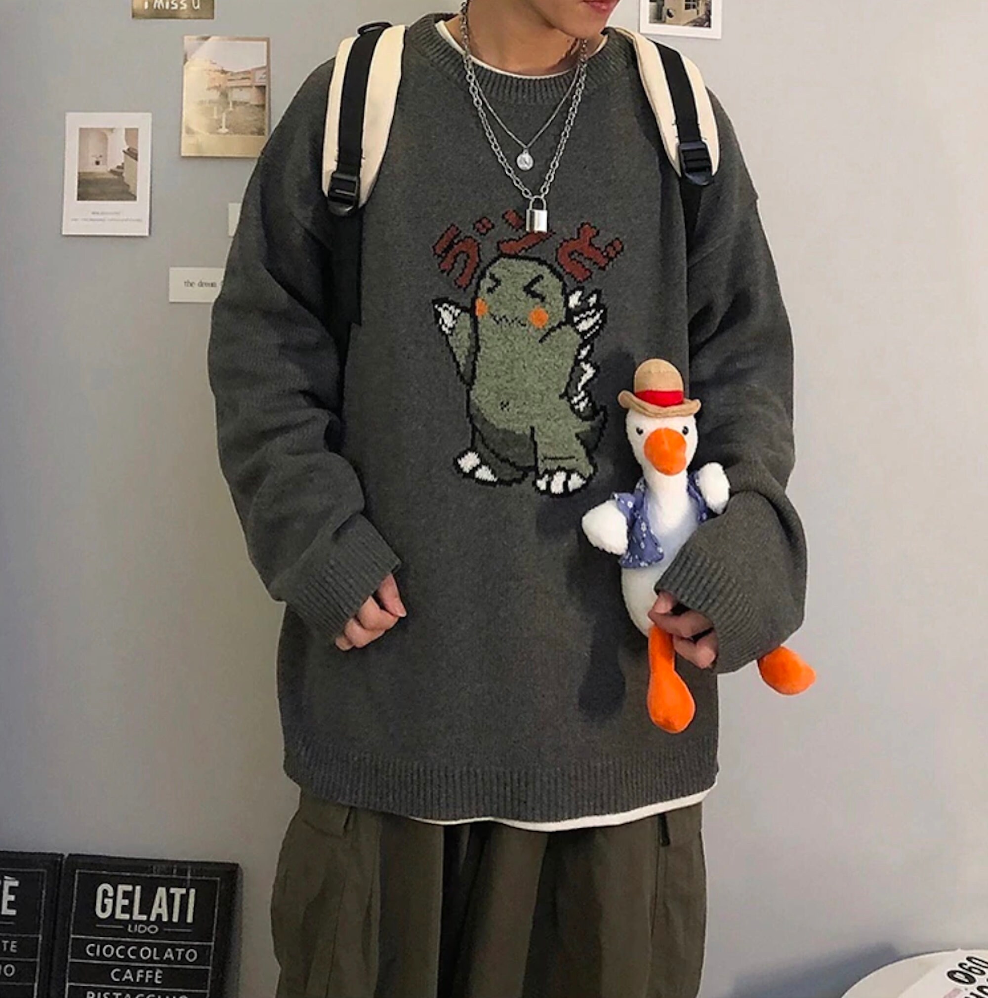 Japan Streetwear Monster Cartoon Harajuku Sweater Aesthetic | Etsy