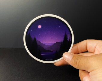 Night Sky Sticker Water Resistant Weatherproof Matte Vinyl Sticker Nature Moon Mountains River Stars