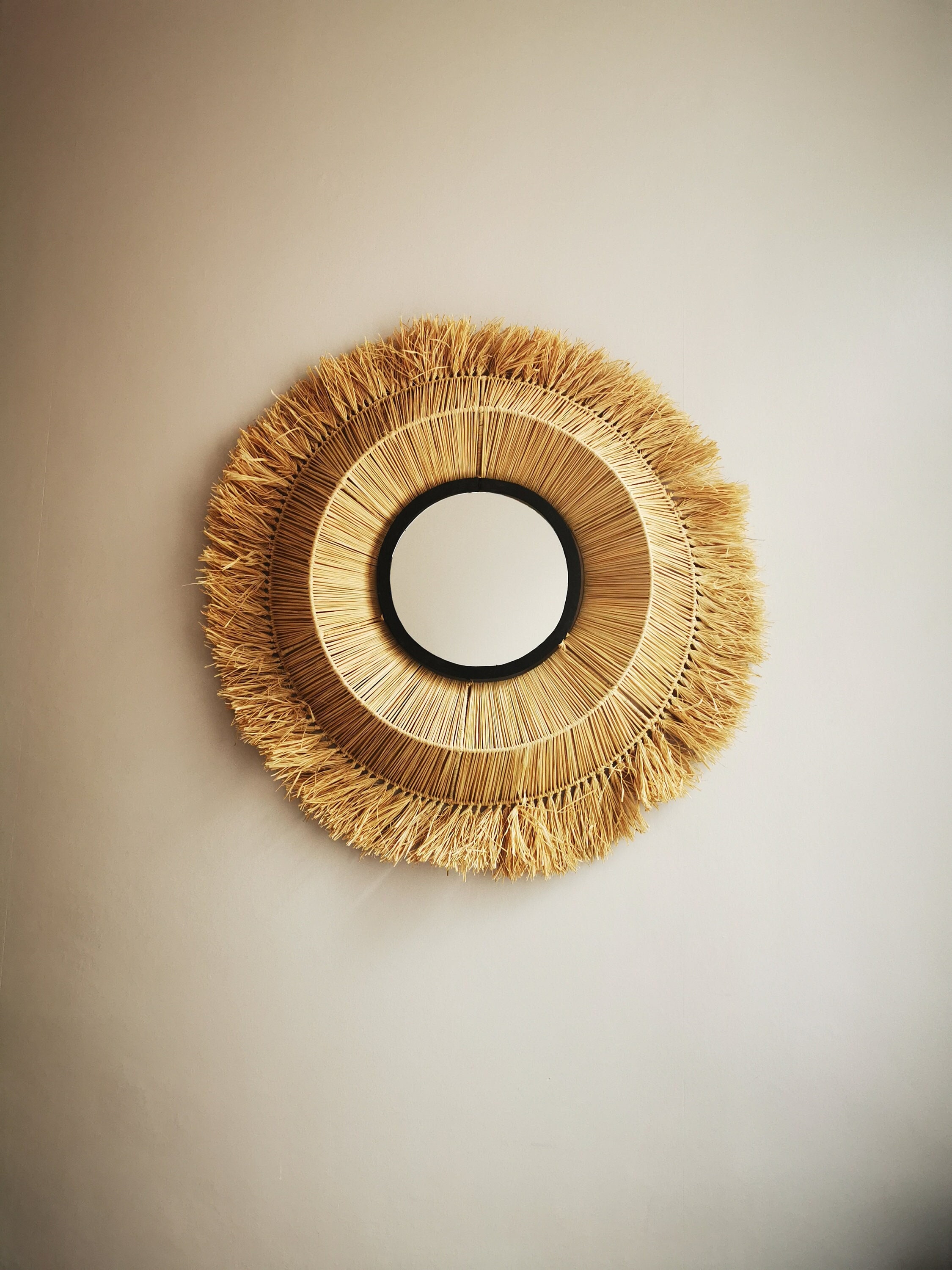 Miroir Mural Rafia Xl Tressé à La Main Marocain