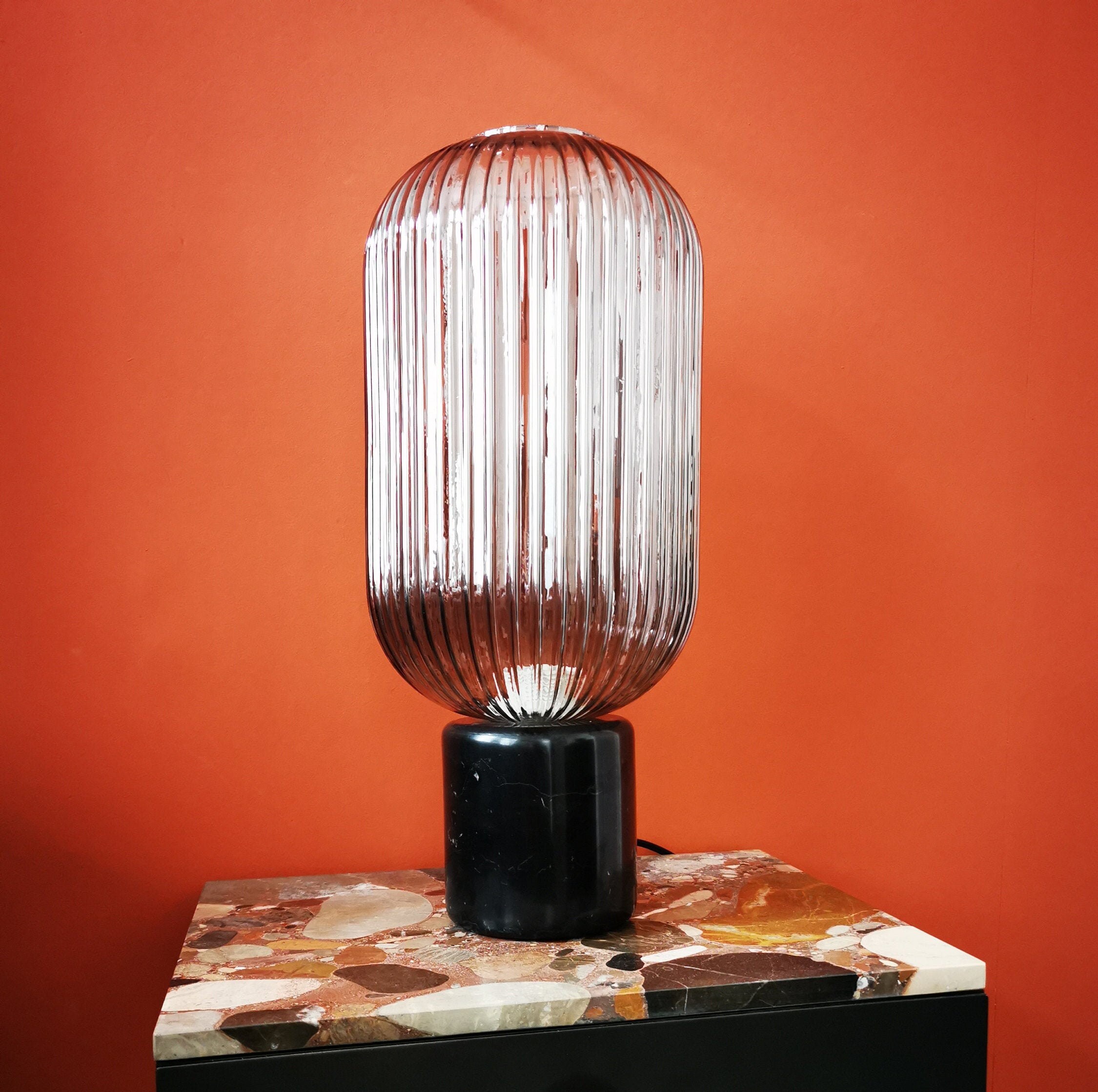 Lampe en Marbre et Verre Fumé Gris