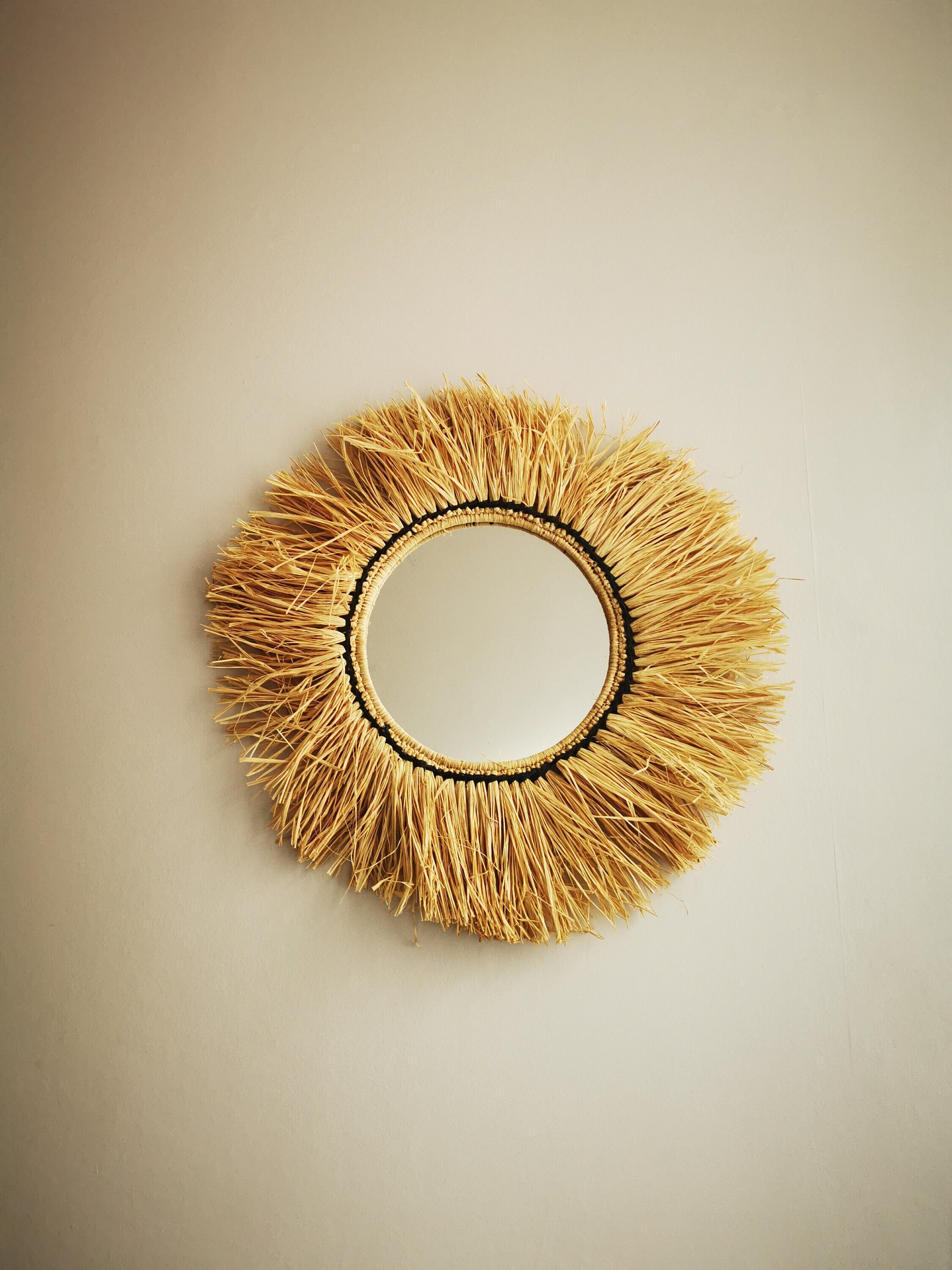 Miroir Mural Rafia Tressé à La Main Marocain