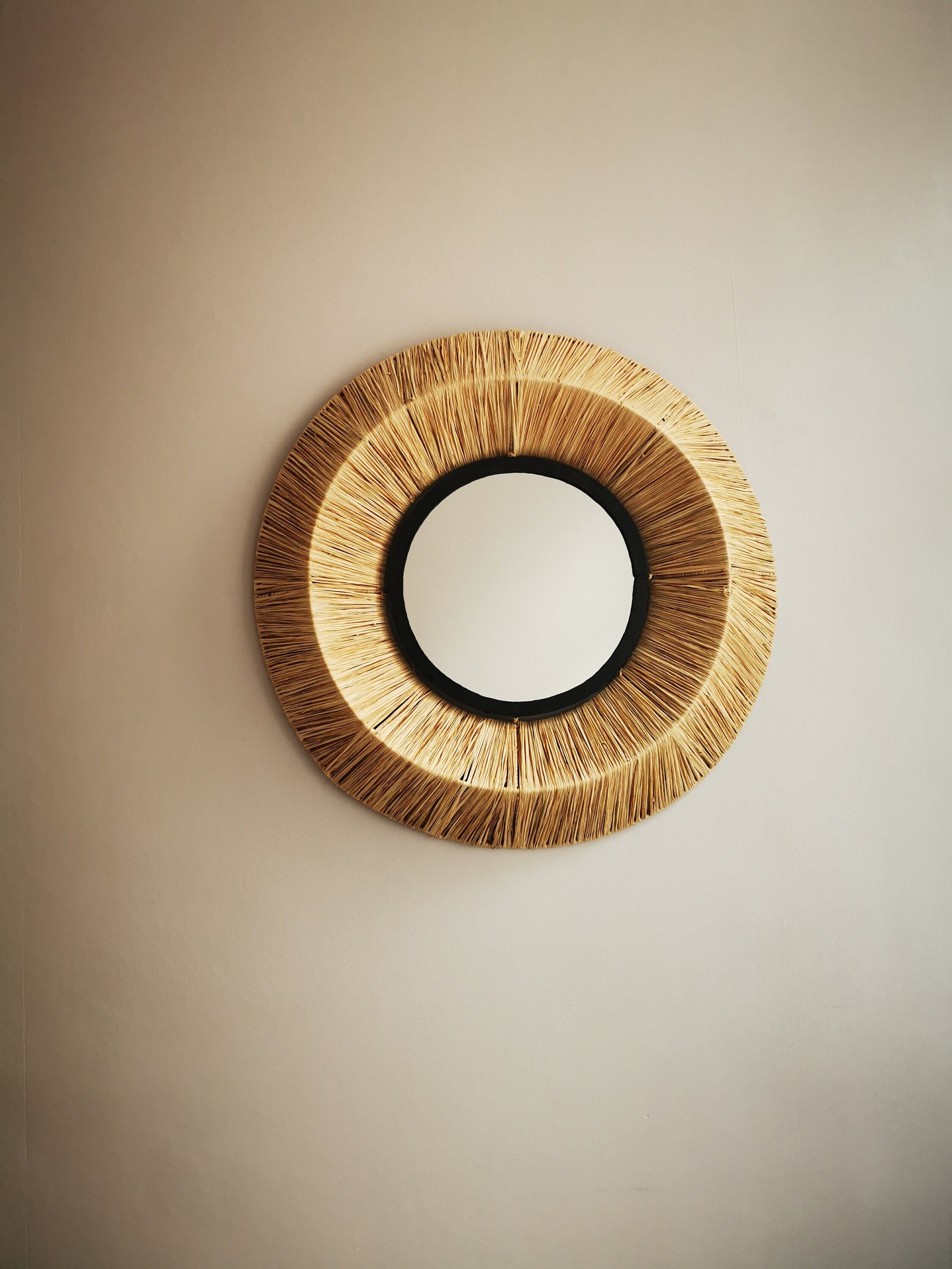 Miroir Mural Rafia Xl Tressé à La Main Marocain