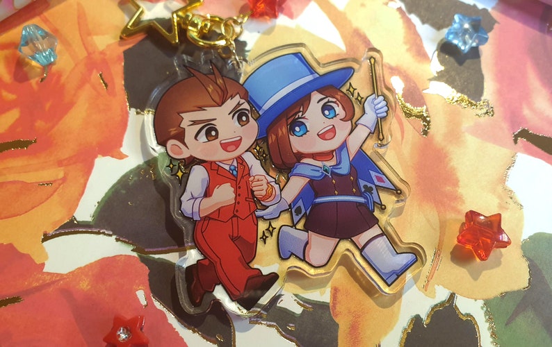 Apollo Justice and Trucy Wright Ace Attorney acrylic charm keychain