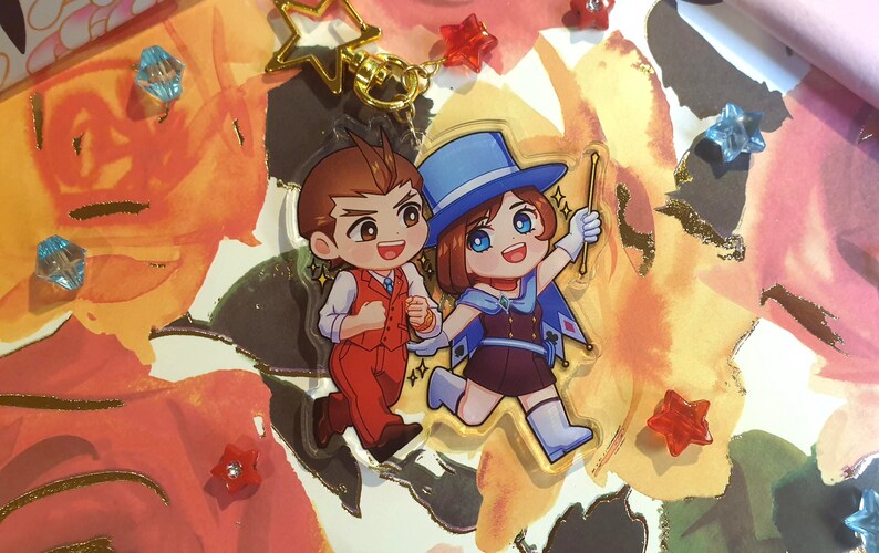 Apollo Justice and Trucy Wright Ace Attorney acrylic charm keychain