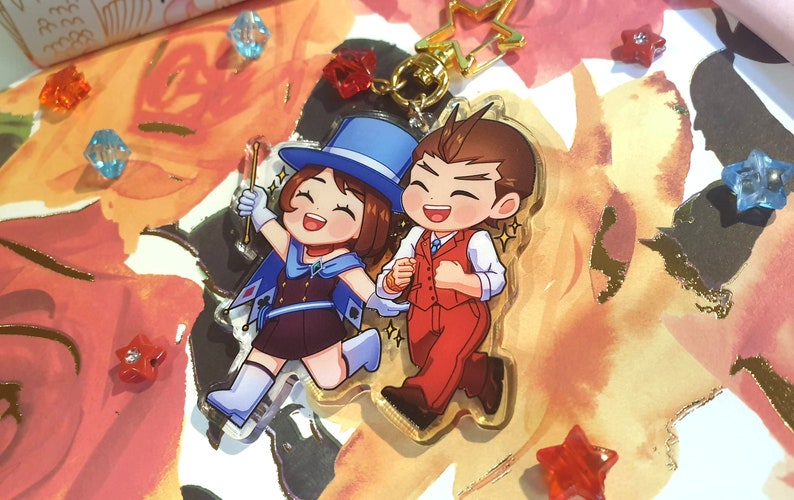 Apollo Justice and Trucy Wright Ace Attorney acrylic charm keychain
