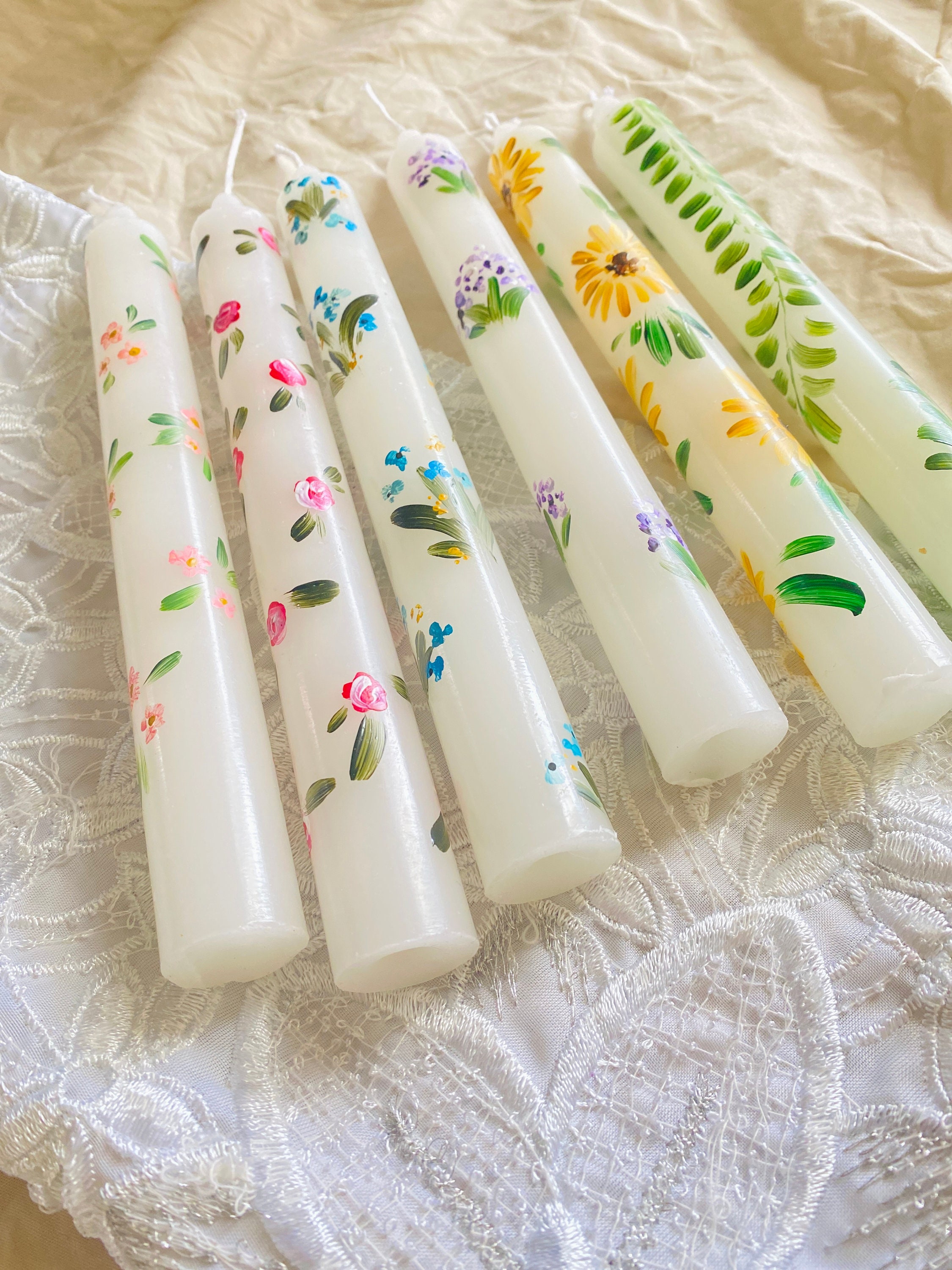 Hand Painted Pillar Candles, Large Pillar Candle, Floral Candle, Floral