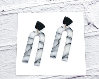 CLAY EARRINGS HANDMADE Statement Dainty Dangle Earrings Black Marble Stone Earrings Hypoallergenic Gift Graduation Earring Lightweight