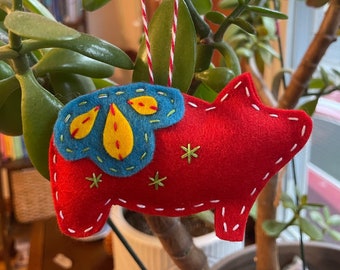 Scandinavian Dala Pig Christmas Ornament