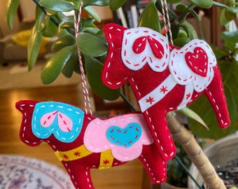 Felt Swedish Dala Horse Ornament for Christmas Tree