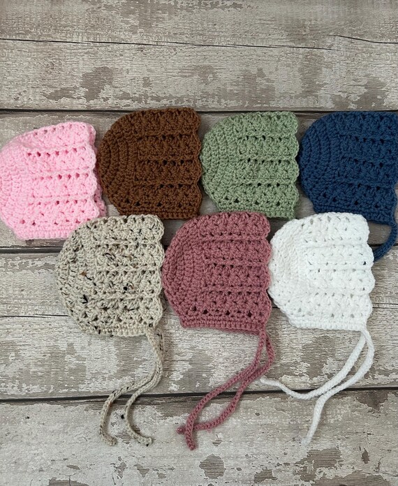 Handmade Crochet Aran Baby Bonnet, Newborn, 0-3 Months, Bonnet for