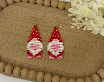 Valentine’s Day earrings | beaded jewelry | galentines day gift | gnome  earrings | gift for her