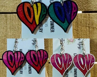 Wooden heart LOVE earrings, Valentine’s Day, LGBTQ+, gift for her, galentines day
